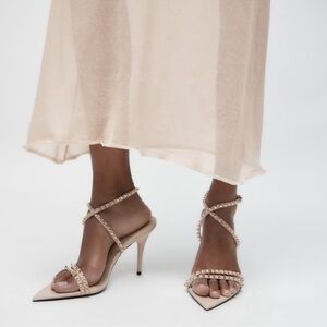NEW pair of Zara Womens Studded High Heel Sandals  Sz 38 US 7.5 1366/210 (Beige)